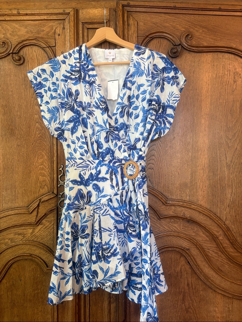 J. Marie The Hayden Eyelet Wrap Romper - White/Blue - Picture 7 of 16